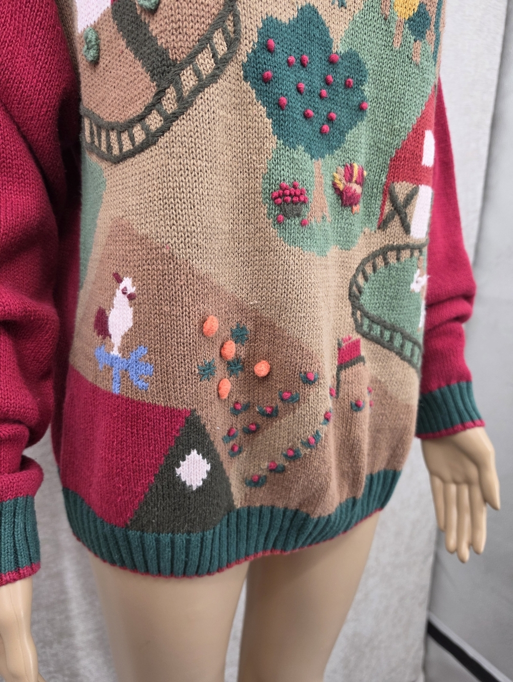 Lucia Vintage Farm Orchard 2D Knit Crewneck Sweater Novelty Fall - Picture 4 of 14